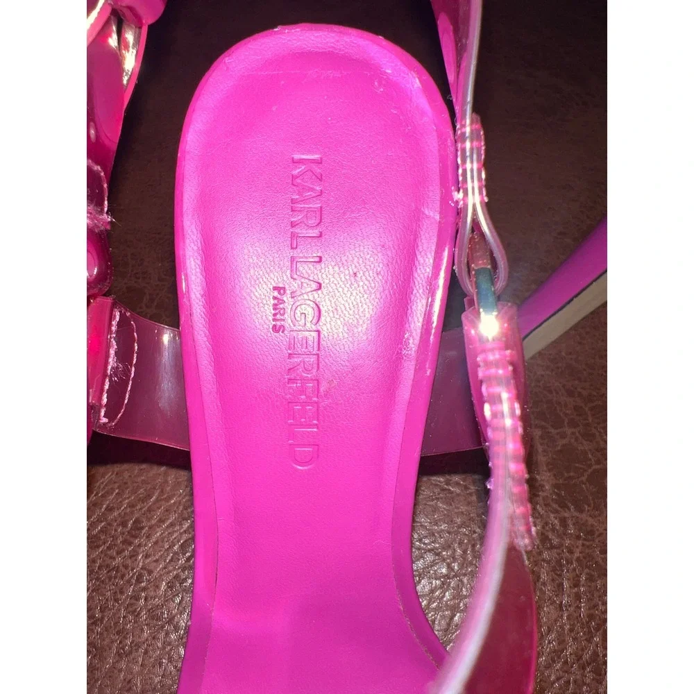 Karl Lagerfeld Paris Cieone Hot Pink PVC‎ Ankle Strap Stiletto Heeled Sandals 7M